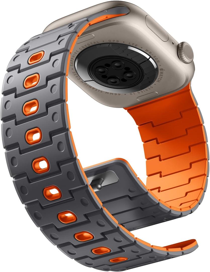 Bandletic Compatible with Apple Watch Ultra Bands for Men 49mm - Comfortable Magnetic Strap with Secure Buckle for iWatch Band Ultra 49mm 46mm 45mm 44mm 42mm Series 11/10/9/8-1 SE3, Space Gray/Orange