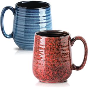 Hasense Large Coffee Mugs Set of 2, Ceramic 20 oz Coffee Cups for Office and Home, Modern Coffee Mug with Big Handle for Latte Coffee Tea Soup as Gifts, Dishwasher & Microwave Safe, Blue and Red 