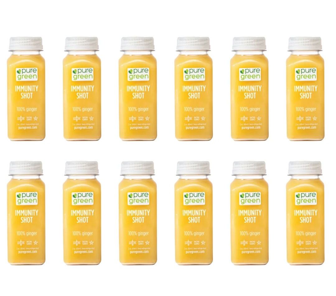 Pure Green Immunity Boost Shot, Cold-Pressed, Non GMO, Gluten Free, 2 Fluid Ounces (Pack of 12) Concentrated Dose of Ginger
