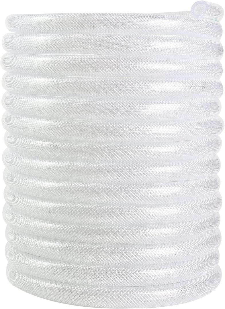 3/4 ID  1 OD - 50 ft Clear Braided Hose Plastic Vinyl Tubing, High Pressure Flexible Reinforced PVC Tube for Transfer Water Air Oil, BPA Free & Non-Toxic