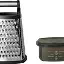 KitchenAid Gourmet 4-Sided Stainless Steel Box Grater for Fine, Medium and Coarse Grate, and Slicing, Detachable 3 Cup Storage Container and Measurment Markings, Dishwasher Safe, 10 inches tall, Black