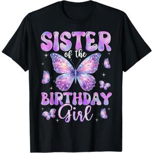Sister Of The Birthday Girl Butterfly Family Matching T-Shirt, Size Kids 2