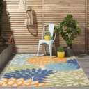 Nourison Home Aloha Indoor/Outdoor Multicolor 5'3" x 7'5" Area Rug, Tropical, Botanical, Easy Clean, Non Shedding, Bed Room, Living Room, Dining Room, Deck, Backyard, Patio (5x7)