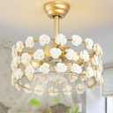 20" Gold Fandelier Ceiling Fan with Light, Caged Flower Chandelier Ceiling Fans with Lights Remote Control, Mid-Century Modern with 6 Speeds for Bedroom, Nursery