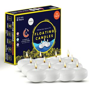 Candle Charisma White Floating Candles 3 Inch (Set of 24)  8-Hour Dripless, Smokeless Burn with Natural Flickering Flame  Perfect for Weddings, Centerpieces, Pool Nights & Special Events