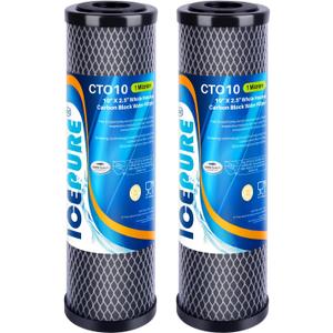 ICEPURE 1 Micron 2.5" x 10" Whole House CTO Carbon Sediment Water Filter Cartridge Compatible with DuPont WFPFC8002, WFPFC9001, SCWH-5, WHCF-WHWC, WHCF-WHWC, FXWTC, CBC-10, RO Unit, Pack of 2