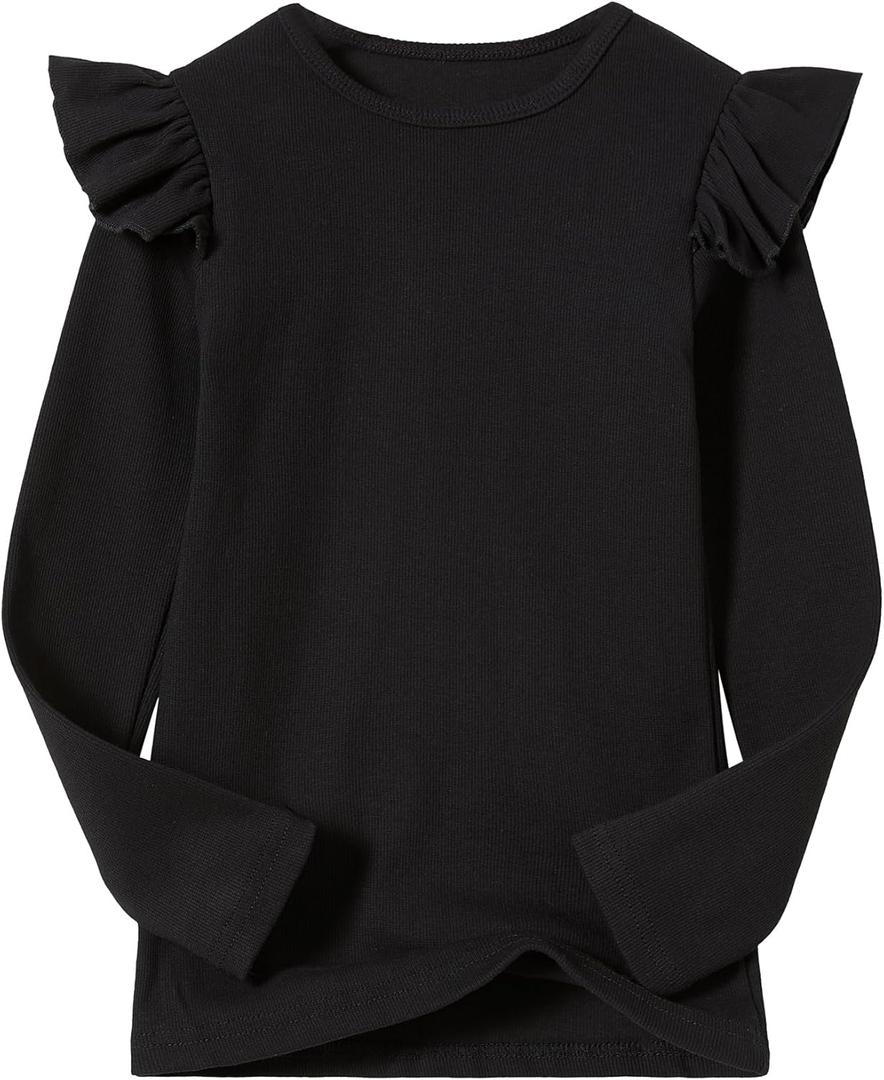 Girls Long Sleeve T-Shirt Cotton Rib-Knit Tees Toddler Stretch Basic Warm Round Neck Tops