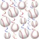 3 x 54 Pieces Baseball Party Hanging Swirls Decorations Sports Balls Garland Foil Ceiling Wall Hanging Cutouts for Baseball Theme Party Baby Shower Birthday Decoration Supplies