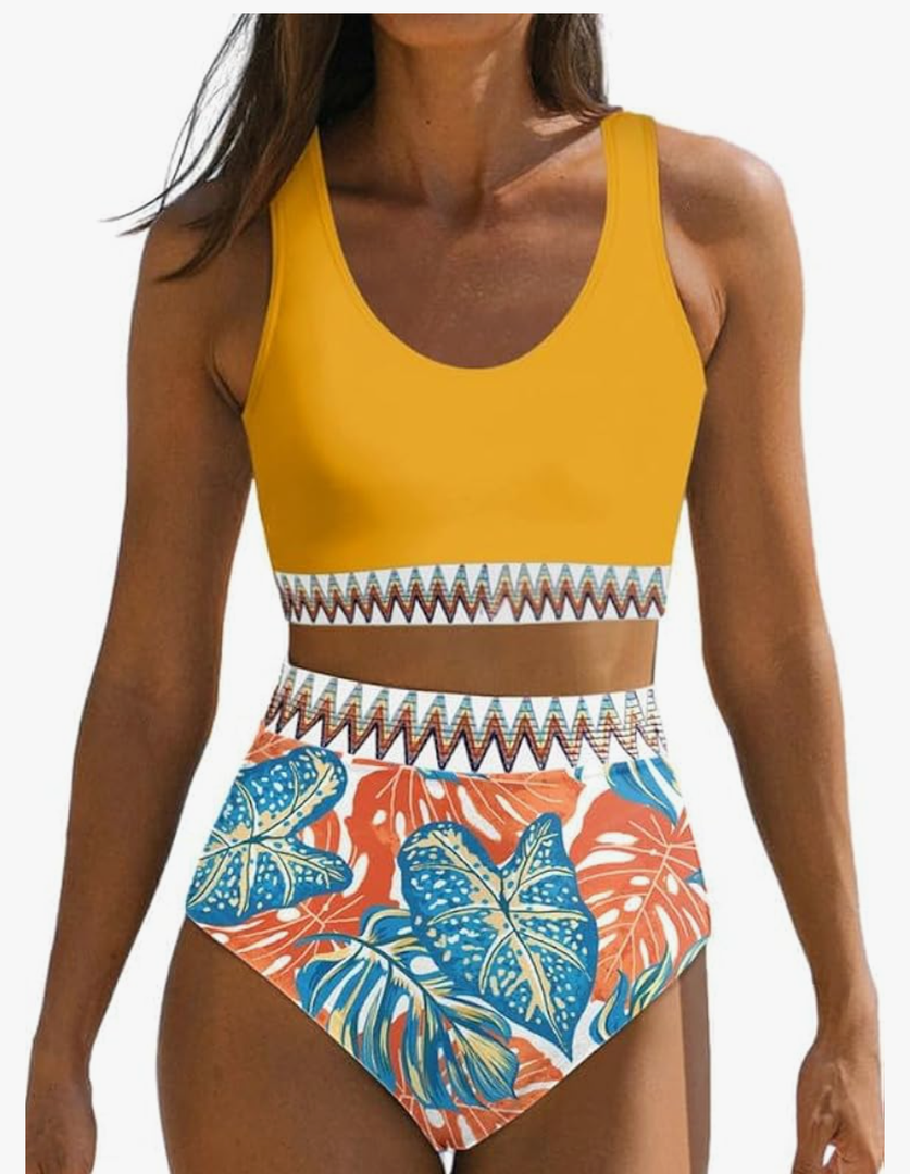 Dokotoo Women's 2 Piece Swimsuit Scoop Neck Sleeveless 2025 Racerback Top Tummy Control Tie Knot Bathing Suits Floral Bottoms, 2XL
