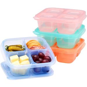 Bentgo Easyboxes 4-Compartment Snack Containers - 8-Piece Set with 4 Trays & 4 Custom-Fit Lids to Seal in Freshness - Reusable Food Storage & Meal Prep Bento BPA-Free Containers (Pastels)