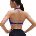 SUUKSESS Women Workout Padded Halter Sports Bras Yoga Twist Deep V Crop Tank Tops (X-Small, Blue)
