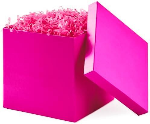 Hallmark Medium Gift Box with Lid and Shredded Paper Fill (Hot Pink 7 inch Box) for Anniversaries, Bridal Showers, Bachelorette, Bridesmaids Gifts, Valentine's Day, All Occasion