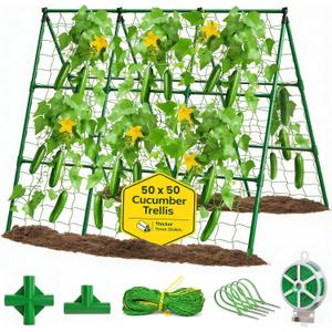50x50 Cucumber Trellis for Raised Bed - A Frame Garden Trellis for Climbing Plants Outdoor - Cucumbers, Pea, Zucchini, Squash,Tomato, Green Bean, Vine, Watermelon, Melon, Pumpkin