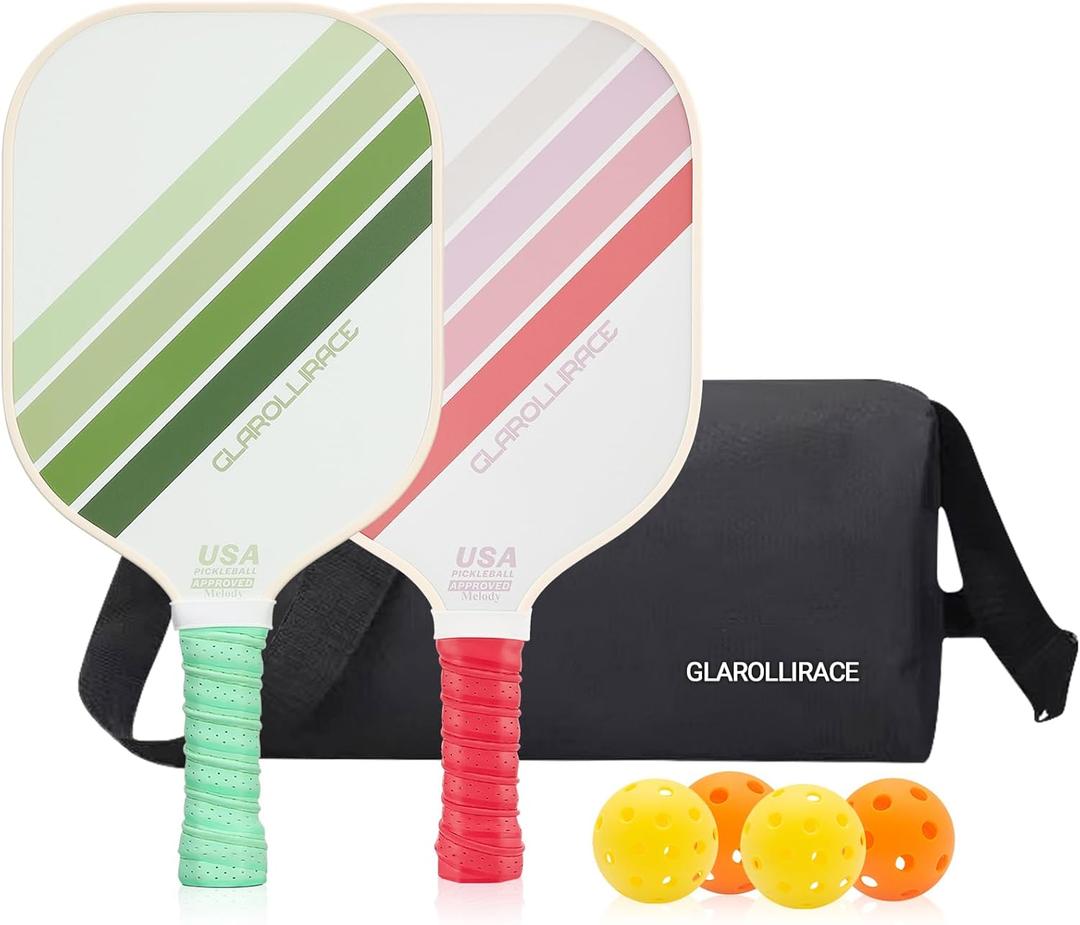 Pickleball Paddles Set of 2 | 4 Pickleball Rackets,USAPA Approved Pickleball Set of 2 | 4 Pickle Ball Paddles,Fiberglass Surface & 13 mm PP Honeycomb Core,4 Indoor & Outdoor Balls,1 Bag