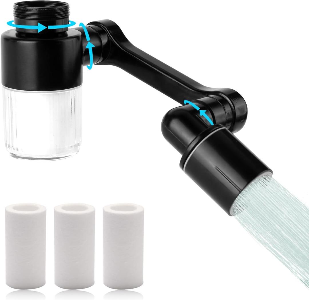 1080 Swivel Faucet-Extender Sink-Aerator - 2 Mode Splash Water Filter Extension, Kitchen Bathroom 360 Rotatable Spray Attachment, Multifunctional Universal Robotic Arm -Wash Hand/Hair/Face (Black)
