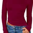 PRETTYGARDEN Womens Long Sleeve Shirts 2026 Fall Trendy Crewneck Slim Fit Asymmetrical Going Out Tops Ruched Tee Y2k Clothes (S)