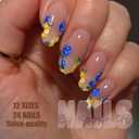 9 x Almond Press on Nails Hand Painted Flower Cute Fake Nail Art for Women