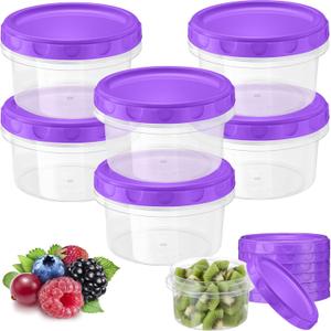 Sieral 6 Pack 8 oz Freezer Containers with Lids Reusable Deli Freezer Storage Containers Stackable Plastic Thick Twist Top Jars for Takeout Food Round Wide Mouth Lunch Snack (Purple)