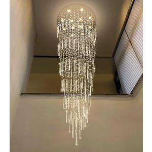 D32'' x H100'' Modern Crystal Chandelier High Ceiling Chandeliers for Entryway Glam Chandelier Large Raindrop Chandeliers LED Dimmable Light Fixtures for Staircaes Foyer Hallway Living Room Silver