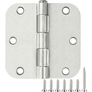24 Pack Interior Satin Door Hinges Brushed Nickel 3.5 Inch x 3 1/2" 5/8" Rudius Rounded Heavy Duty Metal Iron Hinge 3  Bifold Standard Doors Hardware Fittings for Flat,Bed/Storage/Basement Room (Satin Nickel-Rounded)