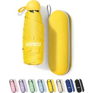 Seniny Mini Portable Travel Umbrella with Case - Compact Umbrellas for Rain & Sun UV Protection for Backpack Pocket, Lightweight Folding Small Umbrella, Tiny Purse Size UV Blocker for Kids Women Girls
