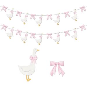 TaoBary 2 Set Bow Silly Goose Birthday Banner One Silly Goose Party Decoration for Farm Animal Baby Shower Birthday Party Decorations(Pink)