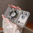 LXK Magnetic Stand for iPhone 17 Pro Max Case, [Compatible with Magsafe][Built-in Camera Lens Protector] Glitter Bling Card & Soft TPU Diamonds Bumper Protection Cover for Women Girls 6.9" Silver