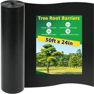 West Bay 50ft x 24in x 60mil Tree Root Barrier, Heavy-Duty Bamboo Root Barrier Weed Blocker for Landscape Tree Ring Edging Garden Borders Driveway and Sidewalk Protection Roads