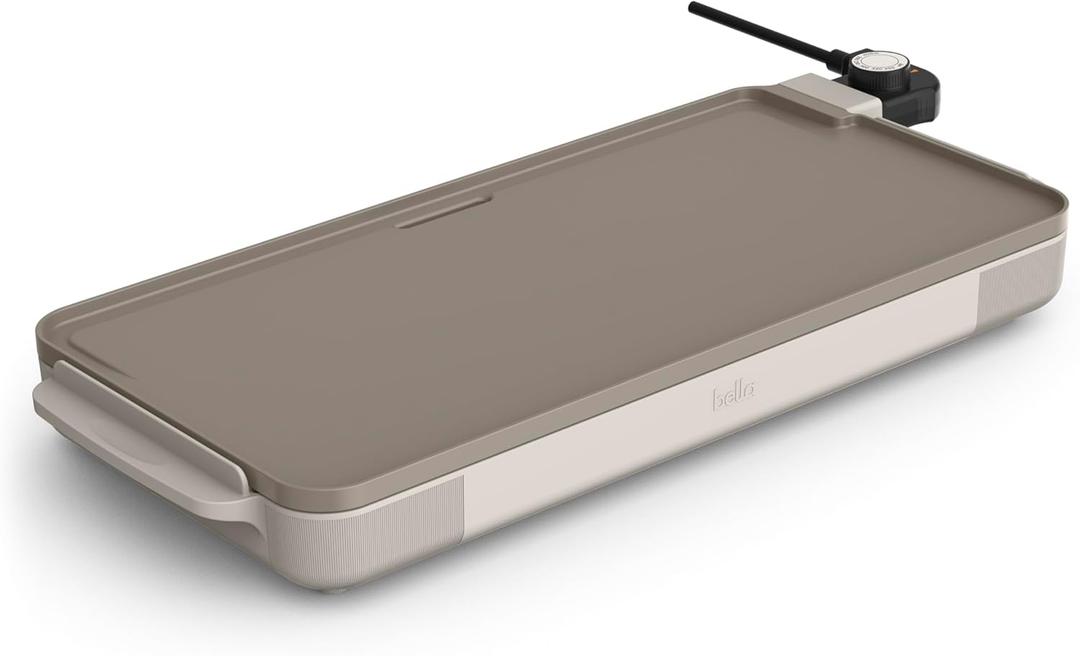 Bella 10" x 20" Electric Griddle with EverGood Ceramic Nonstick Coating, Removable Temperature Probe, Dishwasher-Safe Drip Tray & Cool Touch Handles, Cook up to 10 Eggs, 1500 Watt, Oatmilk