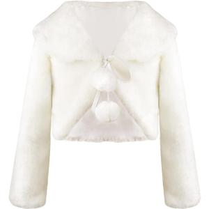 Abbyabbie.Li Flower Girl Dress Coat,Girl Cozy Faux Fur Bolero Shrug Accessories Princess Cape (White, S)