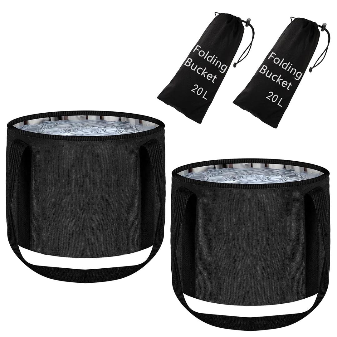 2 Pieces Foot Bath Basin 20L Collapsible Bucket, Portable Foot Soak Tub Feet Soaking Bucket for Outdoor Travel, Camping, Fishing(Black)