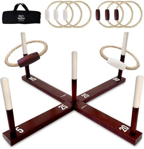 SWOOC Games - Rustic Ring Toss Game (All Weather) - Easy Setup & Extra Games Included - Ring Toss Game for Adults - Outdoor Activities for Adults - Yard Toys for Kids - Backyard Fun - Outdoor Party