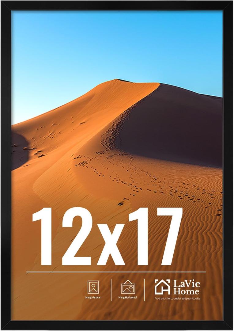 LaVie Home 12x17 Picture Frame for Wall Display, 12x17 Black Picture Frame with HD Plexiglas, 12 x 17 Poster Frame 1 Pack, Display Frame for Vertical or Horizontal, Classic Collection