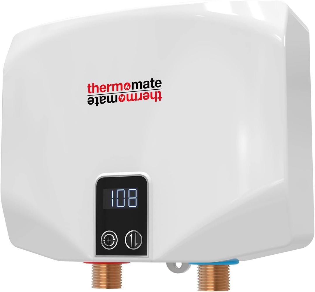 thermomate Mini Tankless Water Heater Electric 3.5kW 110~120V Point of Use On Demand Instant Hot Water Heater for Sink Wall Mounted LED Display ETL Certified ET035 (White)