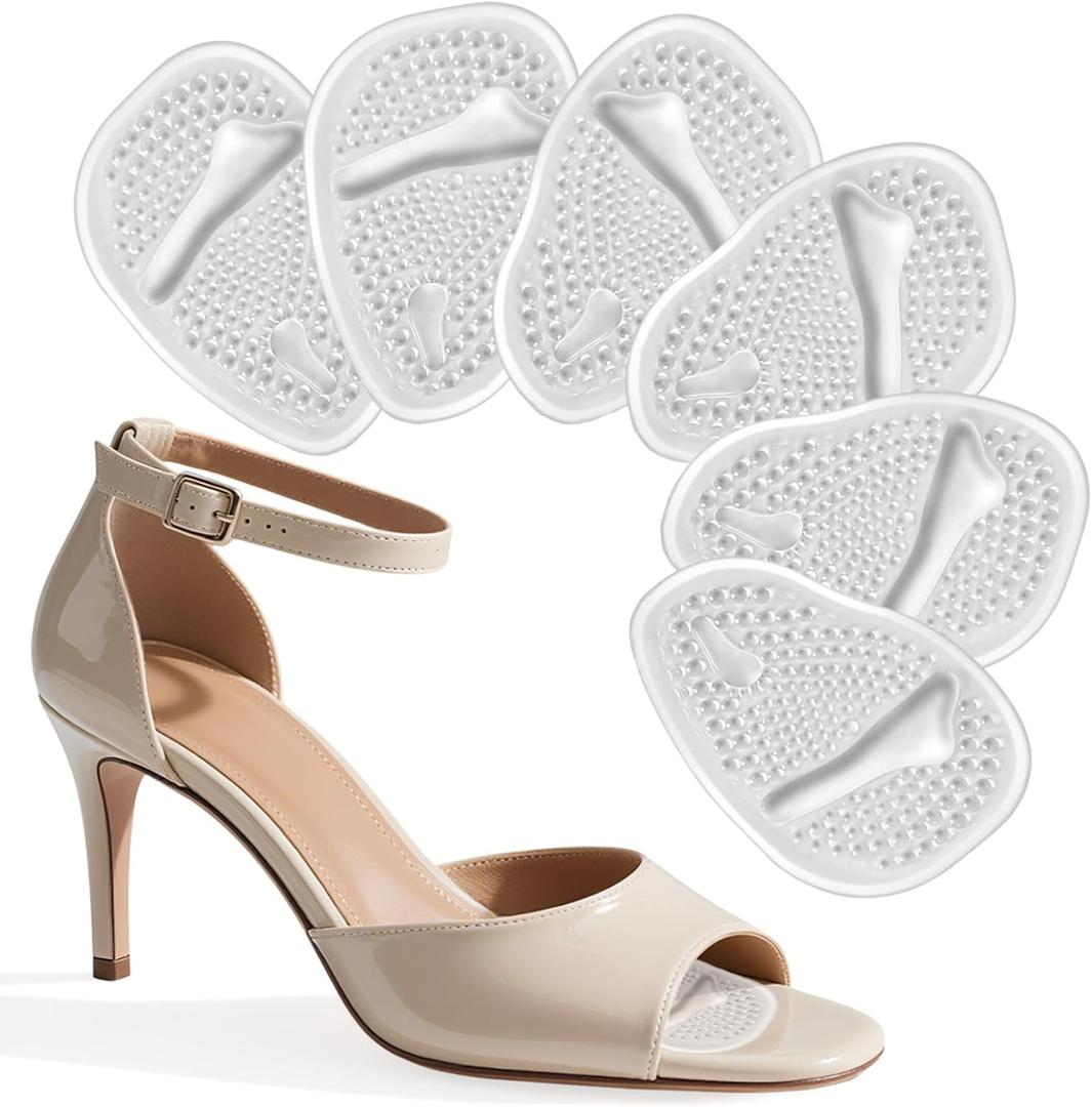 Professional Metatarsal Pads Women, 6 Pcs Ball of Foot Cushions for Women, High Heel Comfort Pads with Discreet Cushions & No-Slip Heel Grips Liners, Foot Pain Relief & All-Day Comfort, Clear