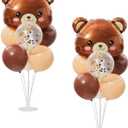Teddy Bear Table Centerpiece Balloon Stand Kit Set of 2, Teddy Bear Head Foil Balloons with Brown Beige Balloons for Birthday Party Baby Shower Decorations