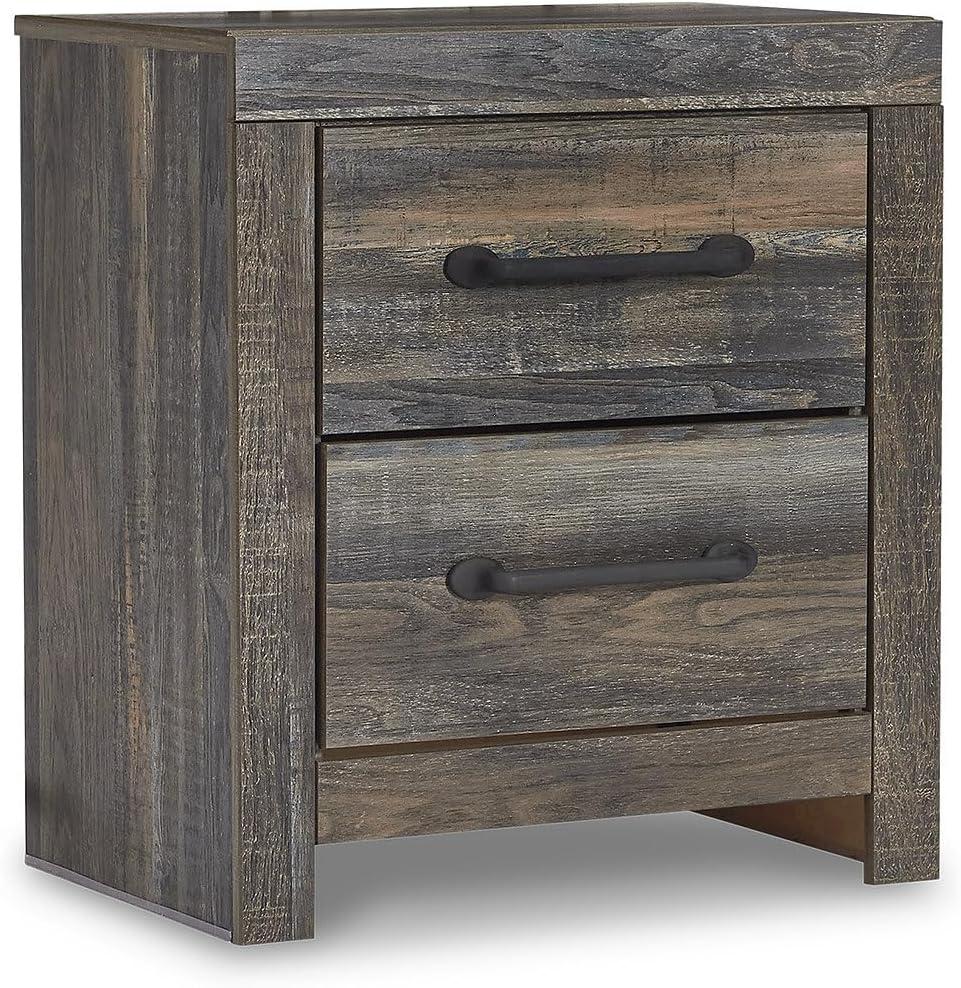 Signature Design by Ashley Drystan Rustic Industrial 2 Drawer Nightstand with 2 Slim-Profile USB Charging Stations, 24.37" Tall, Weatherworn Brown