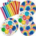 SIGALON 40pcs Rainbow Party Supplie,Rainbow Disposable Tableware,Used for Colorful Party Decoration,Include 20 dinner plates,20 Napkin