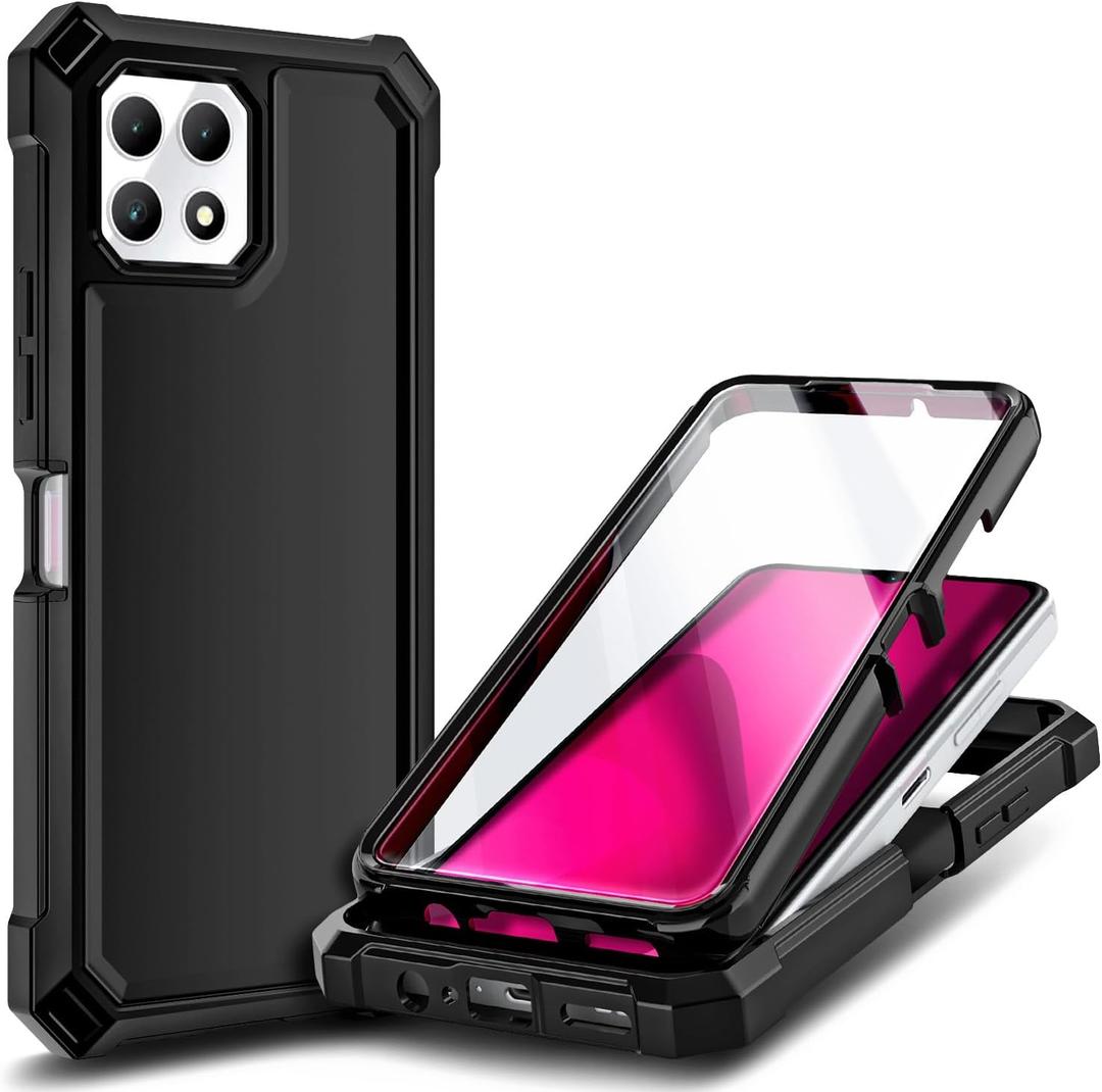 NZND Designed for T-Mobile REVVL 7 Phone Case (REVVL 7 5G), Black | with Screen Protector, Full-Body Shockproof Protective Rugged Impact Resist Bumper Cover