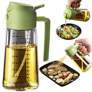 TrendPlain 16oz/470ml Glass Olive Oil Sprayer for Cooking – 2 in 1 Olive Oil Dispenser Bottle for Kitchen Gadgets and Air Fryer Accessories, Salad, BBQ - Green