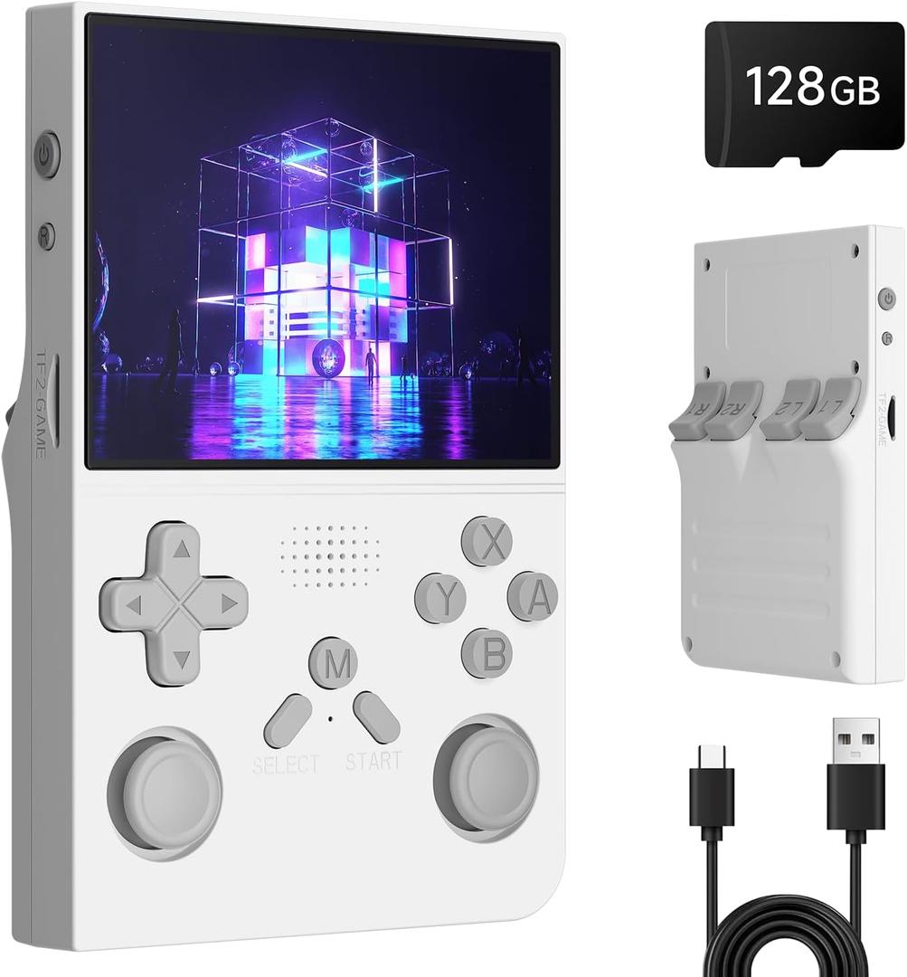 R40 Retro Handheld Game Console - 128GB with 25K+ Games, 3.5 Inch IPS Screen, 3000mAh Battery, Type-C, Reverse Charging, Portable Arcade Video Gaming Console(White)