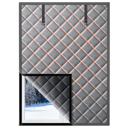 Window Insulation for Winter, 39″×63″ Thermal Window Cover (Fits 36″×60″ Windows ), Dual-Sided Winterizing Curtain for Home & RV, Reusable Draft Stopper with Roll-Up Buckle