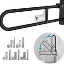Toilet Grab Bar 30.3 Inch Black, Munzong Anti-Slip Handicap Grab Bars with Paper Holder, Flip-Up Bathroom Safety Rails, Stainless Steel Knurled Support handrails for Seniors Elderly Disabled Pregnant