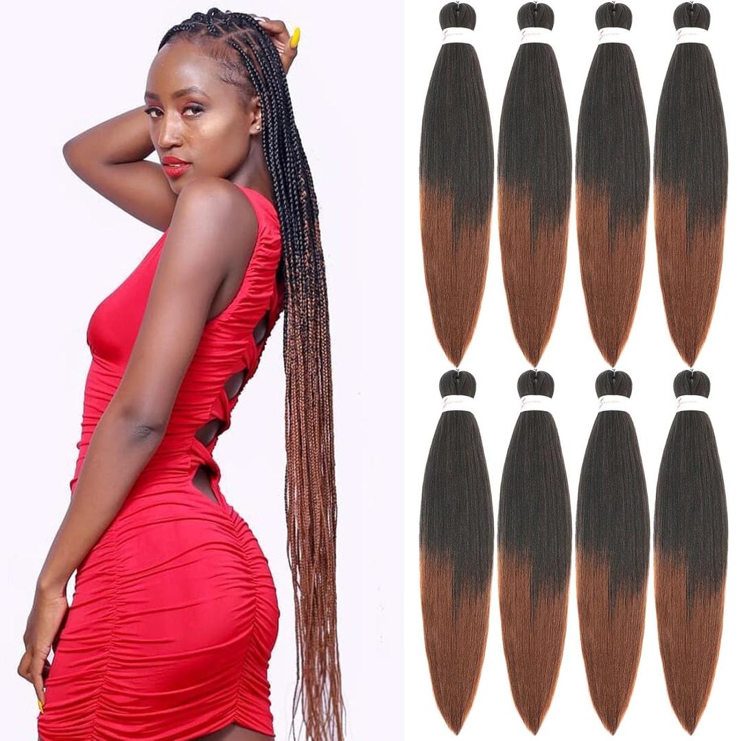 Braiding Hair Pre Stretched 30 Inch 8 Pack Braiding Hair Extensions Itch Free Soft Yaki Texture Hot Water Setting Synthetic Crochet Braids Hair For Women Girls (30Inch,1B/350)