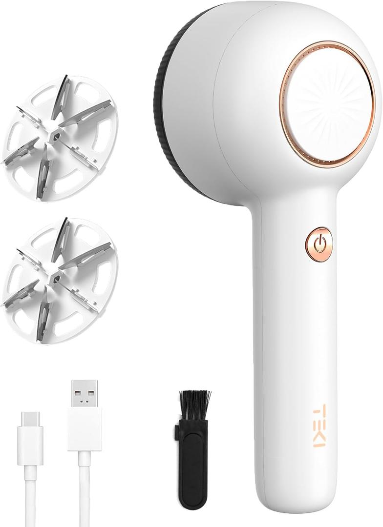 Fabric Shaver, Sweater Shavers to Remove Pilling, USB Rechargeable Lint Remover with 6-Leaf Blades, Fabric Defuzzer for Clothes Pilling, Fuzz, Lint Balls, Couch, Furniture, 2 Replacement Blades