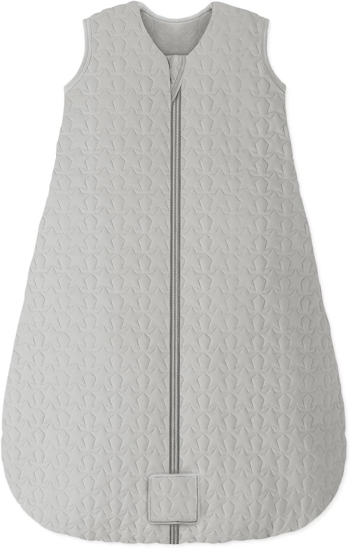 Baby Sleep Sack 0-6 Months TOG 2.5 Winter Baby Wearable Blanket, 100% Cotton Fabric Newborn Infant Sleeping Sack 2-Way Zipper Quilted Baby Sleep Bag, Warm Soft Grey (Small)