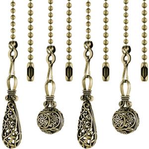 Ceiling Fan Pull Chain Vintage Hollow Fan Danglers,14 Inches Decorative Fan String Pulls Charm Extension, 3mm Diameter Beaded Fan Pull Chains Extender Ornaments with Connector(Copper 4Pack)