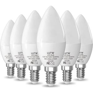 E12 Candelabra LED Light Bulbs 40 Watts Equivalent, 450 Lumen Type B LED Chandelier Light Bulbs, Warm White 2700K Non-Dimmable B11 Ceiling Fan Bulb, 6 Pack