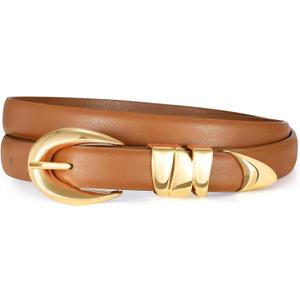 XZQTIVE Women's Skinny Leather Belts Ladies Thin Waist Belts for Jeans Dress Pants Trendy Black Belt with Gold Buckle