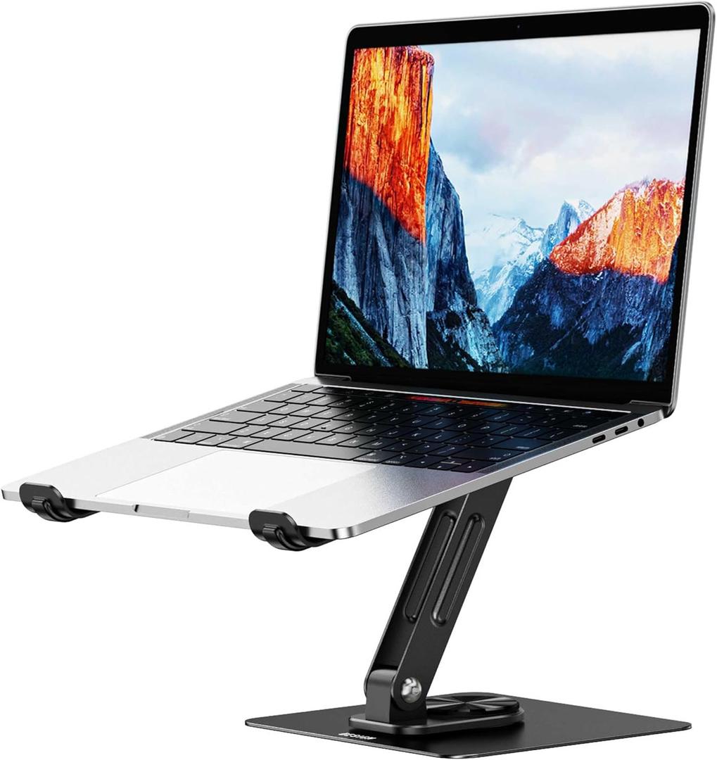 BESIGN LS12 Laptop Stand with 360 Rotating Base, Ergonomic Adjustable Notebook Holder, Computer Riser Stand Compatible with Air, Pro, Dell, HP, Lenovo More 10-14" Laptops (Black)